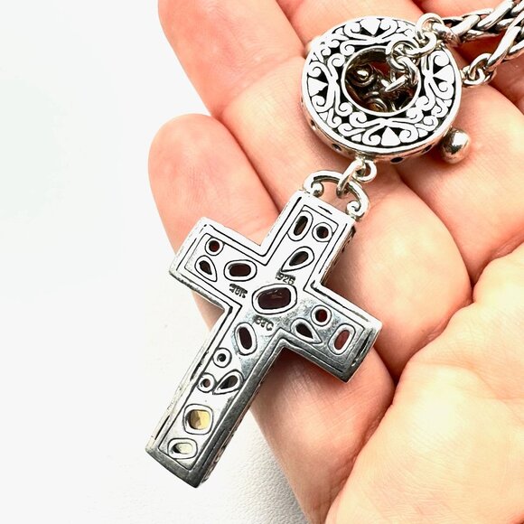 Samuel Benham Necklace Sterling Silver 18K Gold Multi Gemstone Cross Pendant - Picture 4 of 6